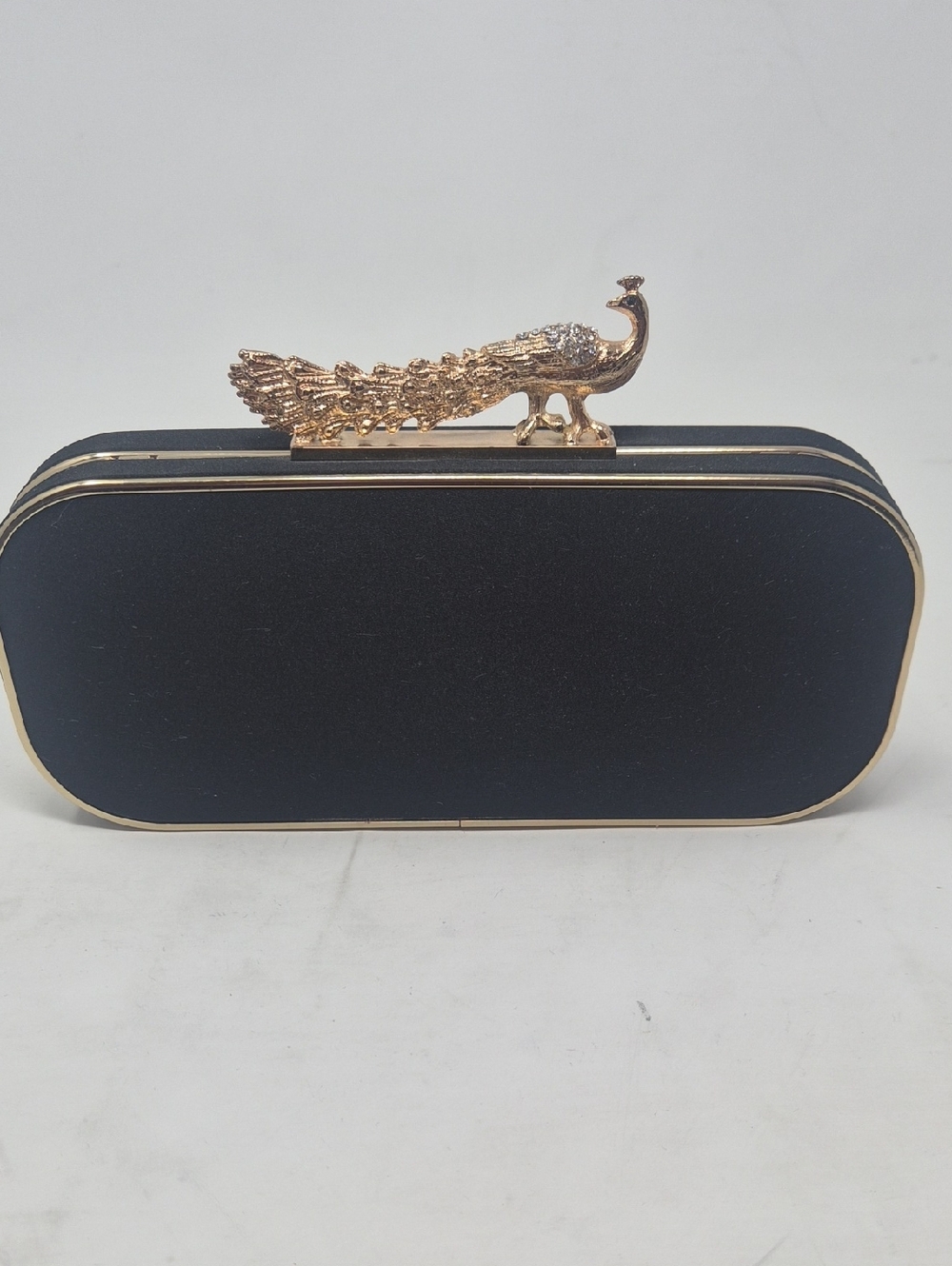Sasha Black Evening Clutch with Gold Peacock Accent